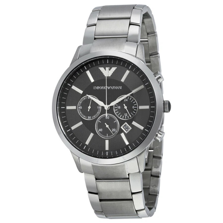 NEW EMPORIO ARMANI MENS WATCH AR2460 STAINLESS STEEL STRAP & BLACK DIAL GENUINE