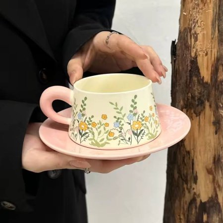 Floral-Patterned Porcelain Cup