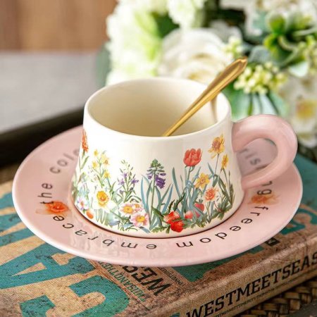 Floral-Patterned Porcelain Cup